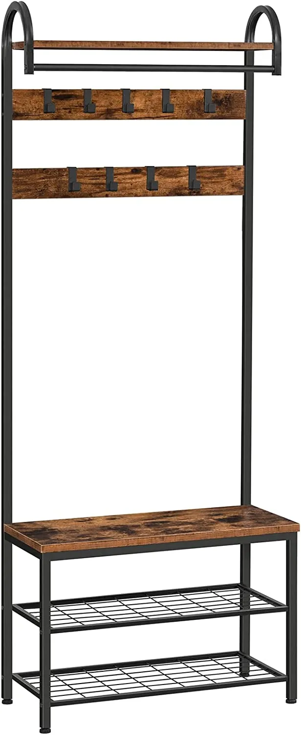 Coat Rack Shoe Bench, Hall Tree with Bench and Shoe Storage,Hall Tree with Storage Shelf