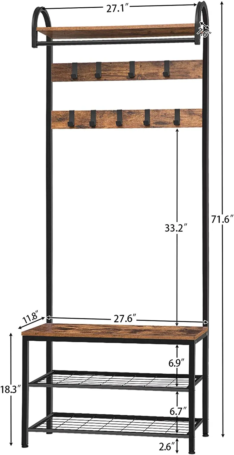 Coat Rack Shoe Bench, Hall Tree with Bench and Shoe Storage,Hall Tree with Storage Shelf