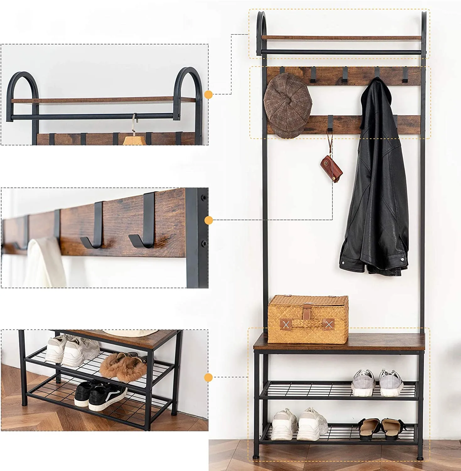 Coat Rack Shoe Bench, Hall Tree with Bench and Shoe Storage,Hall Tree with Storage Shelf